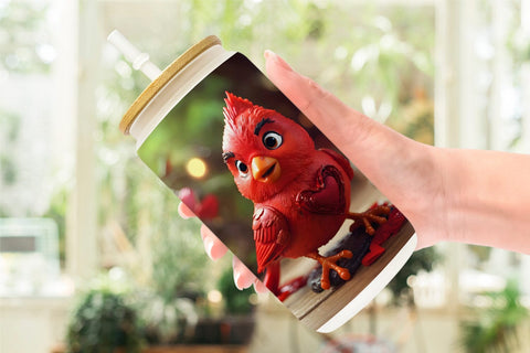 Glass Can Wrap Valentine Cardinal Bird Sublimation artnoy 