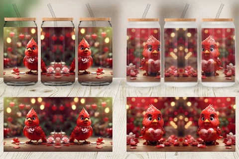 Glass Can Wrap Valentine Cardinal Bird Sublimation artnoy 