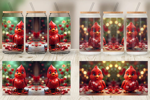 Glass Can Wrap Valentine Cardinal Bird Sublimation artnoy 