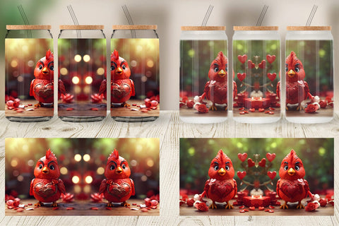 Glass Can Wrap Valentine Cardinal Bird Sublimation artnoy 