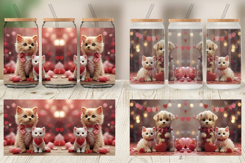 Glass Can Wrap Valentine Cat Sublimation artnoy 