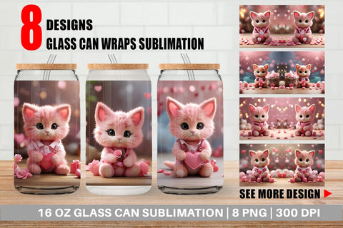 Glass Can Wrap Valentine Cat Sublimation artnoy 