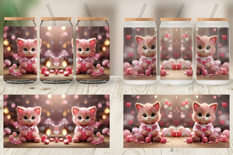 Glass Can Wrap Valentine Cat Sublimation artnoy 