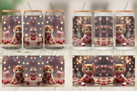 Glass Can Wrap Valentine Cat Sublimation artnoy 