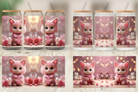 Glass Can Wrap Valentine Cat Sublimation artnoy 