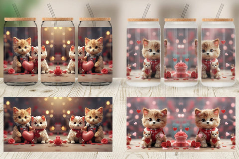 Glass Can Wrap Valentine Cat Sublimation artnoy 