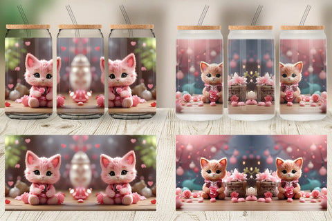 Glass Can Wrap Valentine Cat Sublimation artnoy 