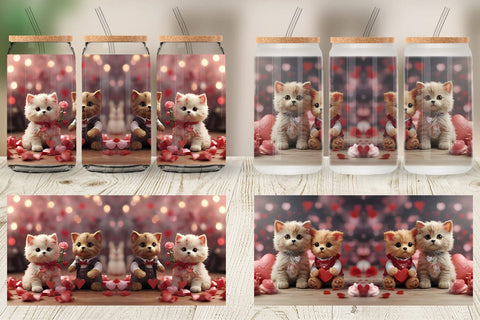 Glass Can Wrap Valentine Cat Sublimation artnoy 