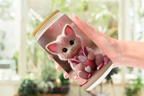 Glass Can Wrap Valentine Cat Sublimation artnoy 