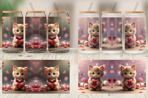 Glass Can Wrap Valentine Cat Sublimation artnoy 