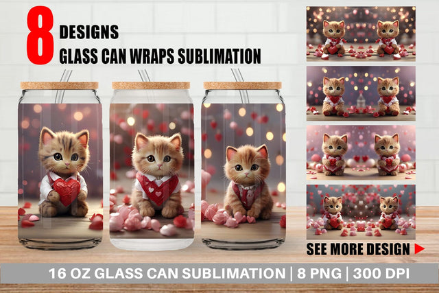 Glass Can Wrap Valentine Cat Sublimation artnoy 