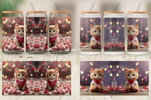 Glass Can Wrap Valentine Cat Sublimation artnoy 