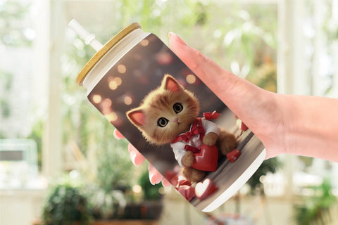 Glass Can Wrap Valentine Cat Sublimation artnoy 