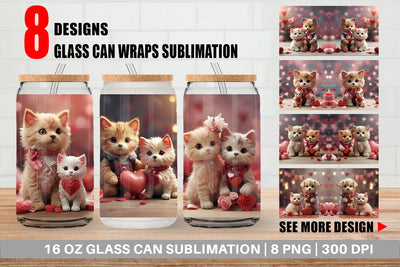 Glass Can Wrap Valentine Cat Sublimation artnoy 