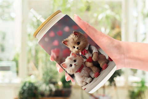 Glass Can Wrap Valentine Cat Sublimation artnoy 