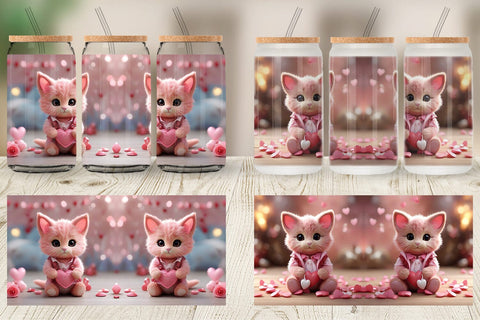 Glass Can Wrap Valentine Cat Sublimation artnoy 