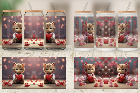 Glass Can Wrap Valentine Cat Sublimation artnoy 