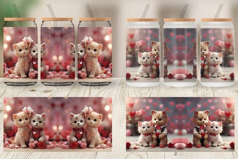 Glass Can Wrap Valentine Cat Sublimation artnoy 