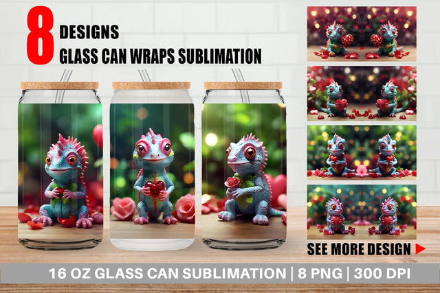 Glass Can Wrap Valentine Chameleon Sublimation artnoy 