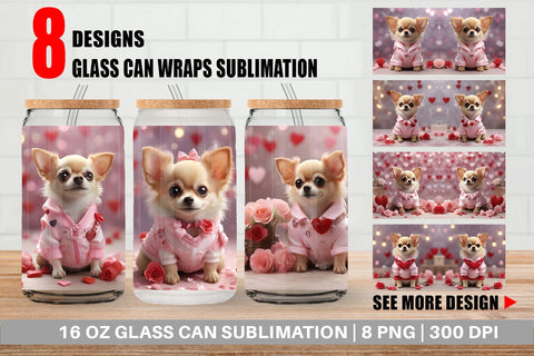 Glass Can Wrap Valentine Chihuahua Dog Sublimation artnoy 