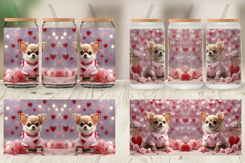Glass Can Wrap Valentine Chihuahua Dog Sublimation artnoy 