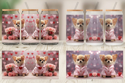 Glass Can Wrap Valentine Chihuahua Dog Sublimation artnoy 