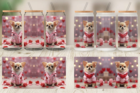 Glass Can Wrap Valentine Chihuahua Dog Sublimation artnoy 