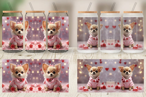 Glass Can Wrap Valentine Chihuahua Dog Sublimation artnoy 