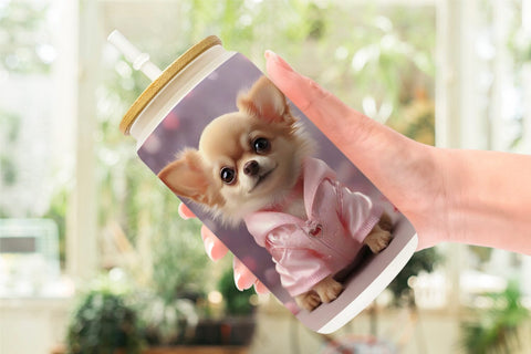 Glass Can Wrap Valentine Chihuahua Dog Sublimation artnoy 