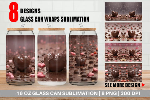 Glass Can Wrap Valentine Chocolate Heart Sublimation artnoy 