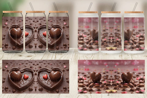 Glass Can Wrap Valentine Chocolate Heart Sublimation artnoy 