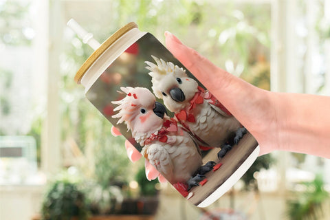 Glass Can Wrap Valentine Cockatoo Bird Sublimation artnoy 
