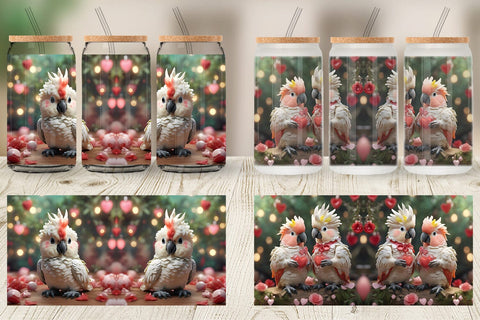 Glass Can Wrap Valentine Cockatoo Bird Sublimation artnoy 