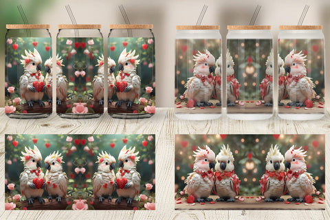 Glass Can Wrap Valentine Cockatoo Bird Sublimation artnoy 