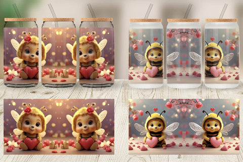 Glass Can Wrap Valentine Cute Bee Sublimation artnoy 
