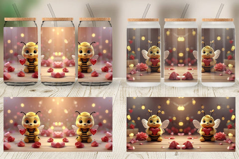 Glass Can Wrap Valentine Cute Bee Sublimation artnoy 