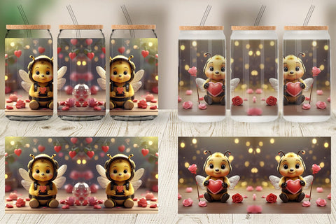 Glass Can Wrap Valentine Cute Bee Sublimation artnoy 