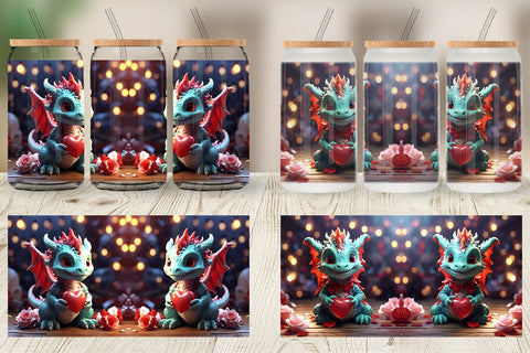Glass Can Wrap Valentine Cute Dragon Sublimation artnoy 