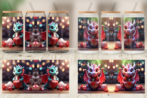 Glass Can Wrap Valentine Cute Dragon Sublimation artnoy 