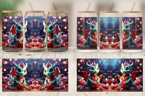 Glass Can Wrap Valentine Cute Dragon Sublimation artnoy 
