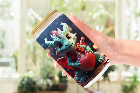 Glass Can Wrap Valentine Cute Dragon Sublimation artnoy 