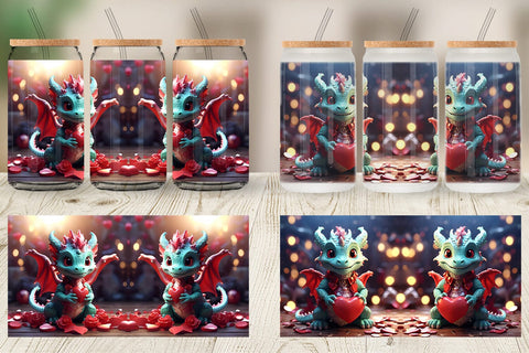 Glass Can Wrap Valentine Cute Dragon Sublimation artnoy 
