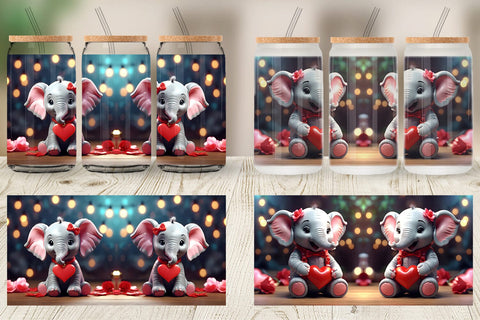 Glass Can Wrap Valentine Cute Elephant Sublimation artnoy 