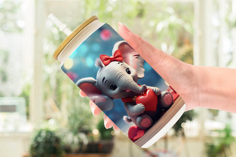 Glass Can Wrap Valentine Cute Elephant Sublimation artnoy 