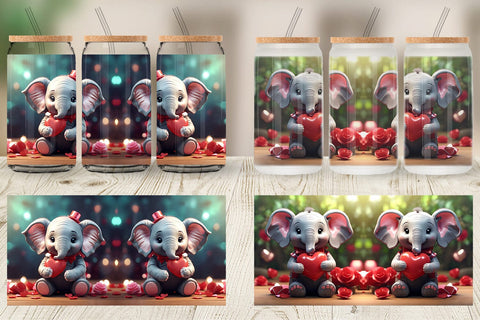 Glass Can Wrap Valentine Cute Elephant Sublimation artnoy 