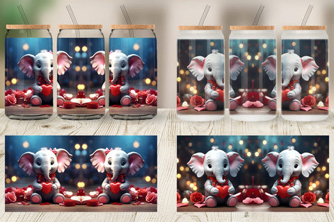 Glass Can Wrap Valentine Cute Elephant Sublimation artnoy 