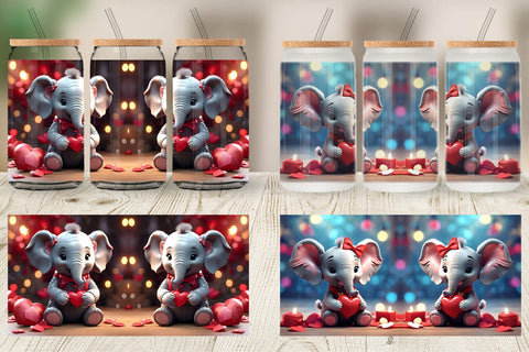 Glass Can Wrap Valentine Cute Elephant Sublimation artnoy 