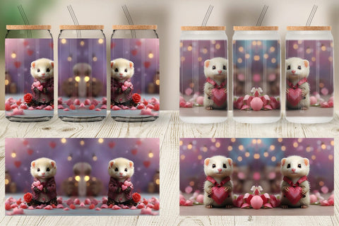Glass Can Wrap Valentine Cute Ferret Sublimation artnoy 