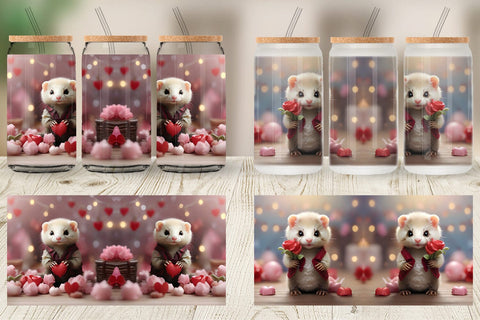 Glass Can Wrap Valentine Cute Ferret Sublimation artnoy 
