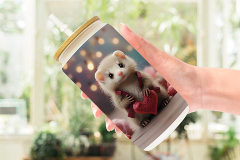 Glass Can Wrap Valentine Cute Ferret Sublimation artnoy 